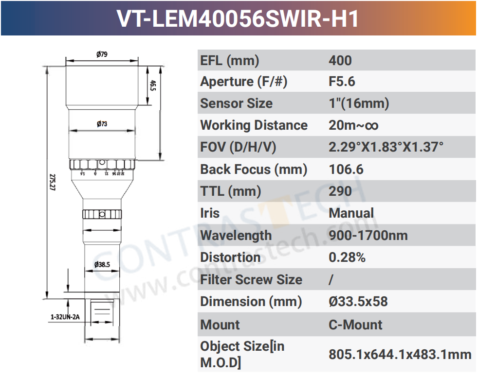 1'' Standard Fixed C-Mount SWIR Lens
