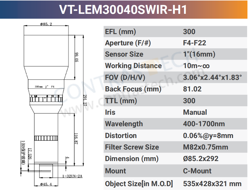 1'' Standard Fixed C-Mount SWIR Lens