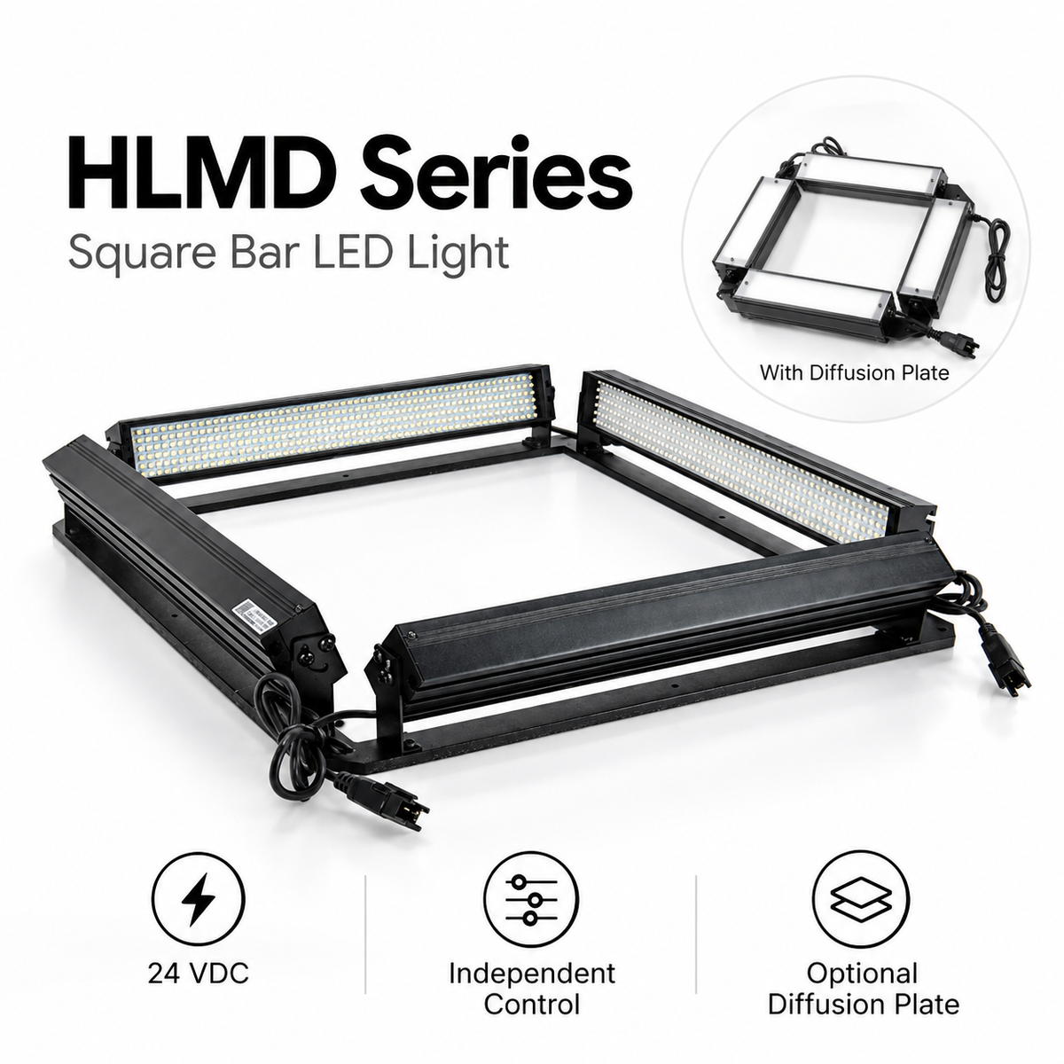 ContrasTech HLMD Series 24V square bar LED machine vision light with four high-intensity LED bars