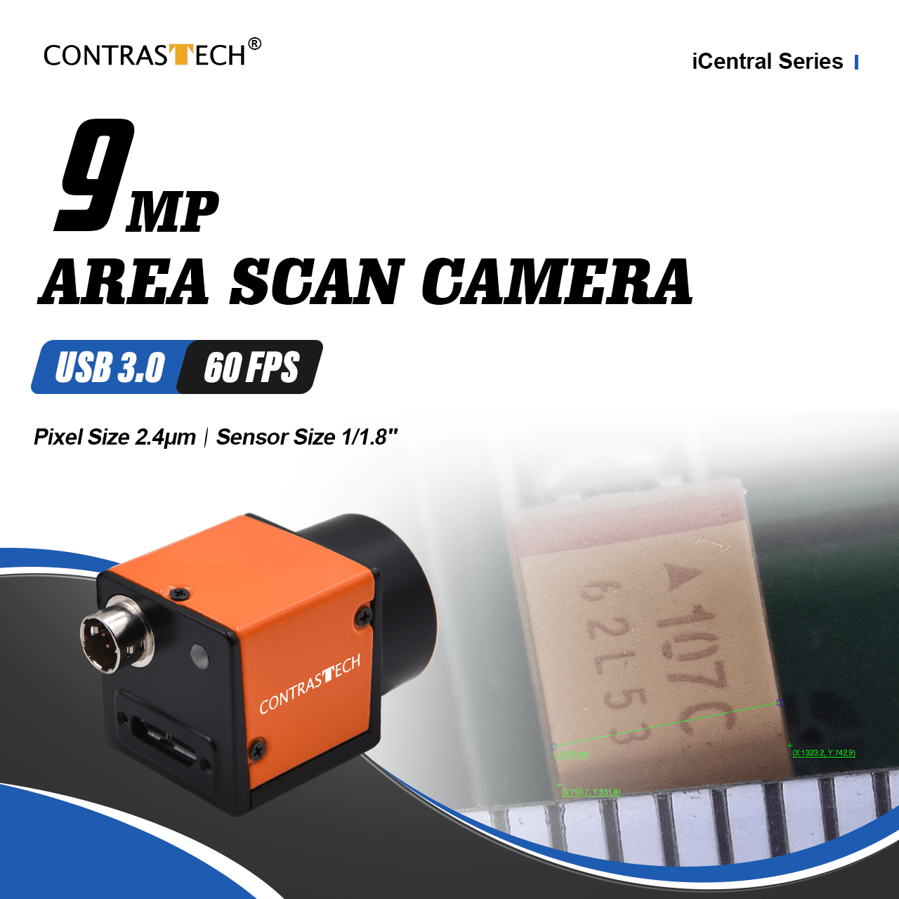 iCt9SM/CU90A-Pro 1" 9MP 40FPS IMX267 USB3 Area Scan Camera for Robot Vision - Contrastech