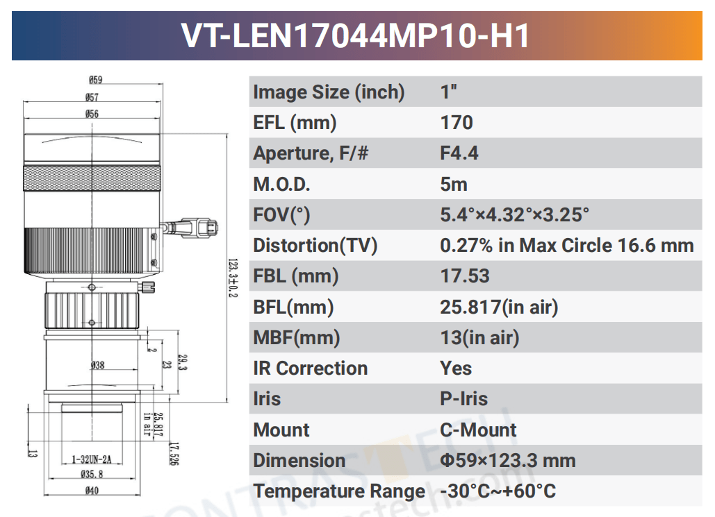 1'' C - MOUNT FIXED LENSE 8/12MP - Contrastech