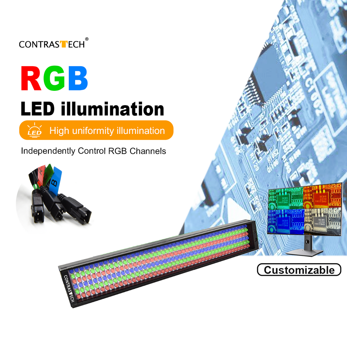 24 Volt Multi-wavelength RGBIR Four-color Machine Vision Backlight Bar Lights