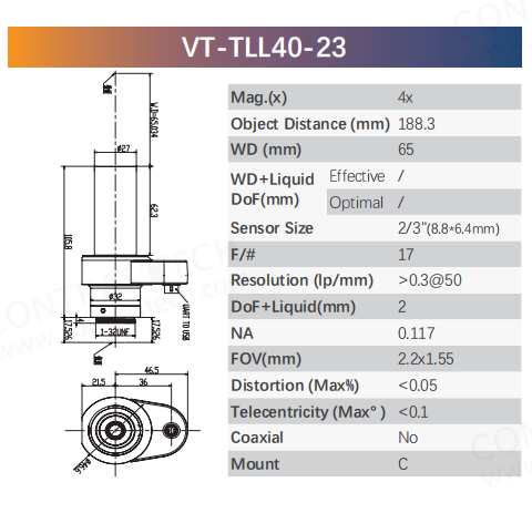 Machine vision telecentric lens used for PCB inspection and electronics manufacturing quality control