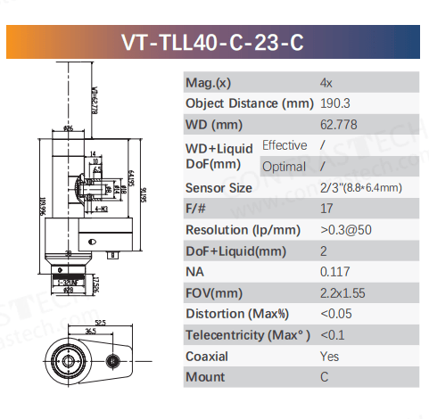 VT-TLL-23 Liquid Telecentric Lens | 2/3" C-Mount Electronic Focus Lens - Contrastech